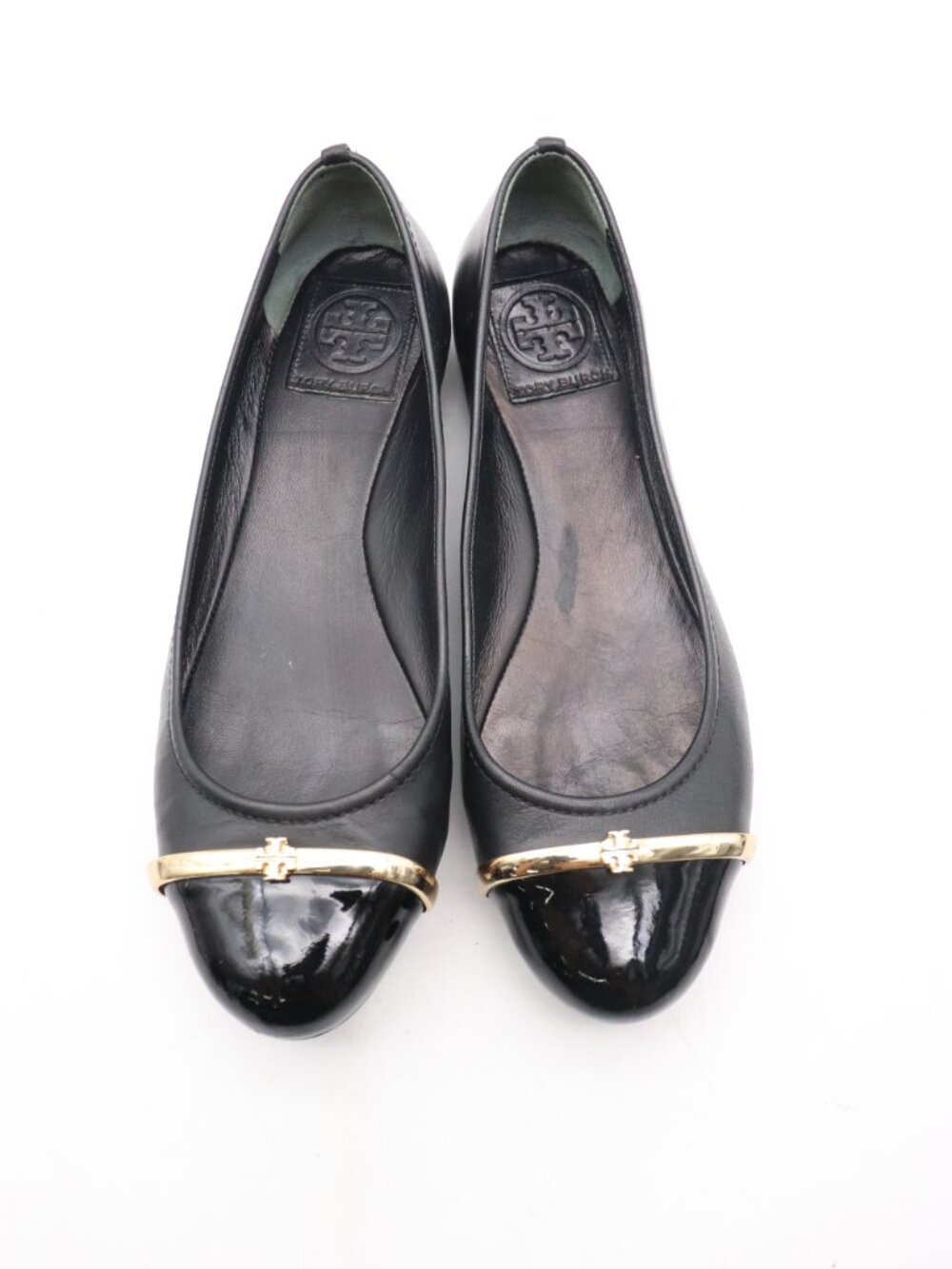 Tory Burch Pacey Women's Size 7.5 M Black Leather Cap Toe Logo Ballerina Flats